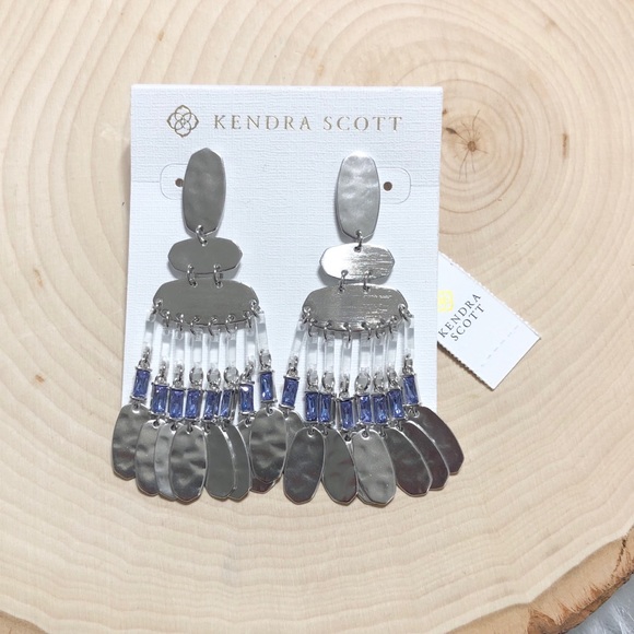 NWT Kendra Scott Oster Silver Statement Dangle Earrings in Lilac Crystal - Picture 7 of 9